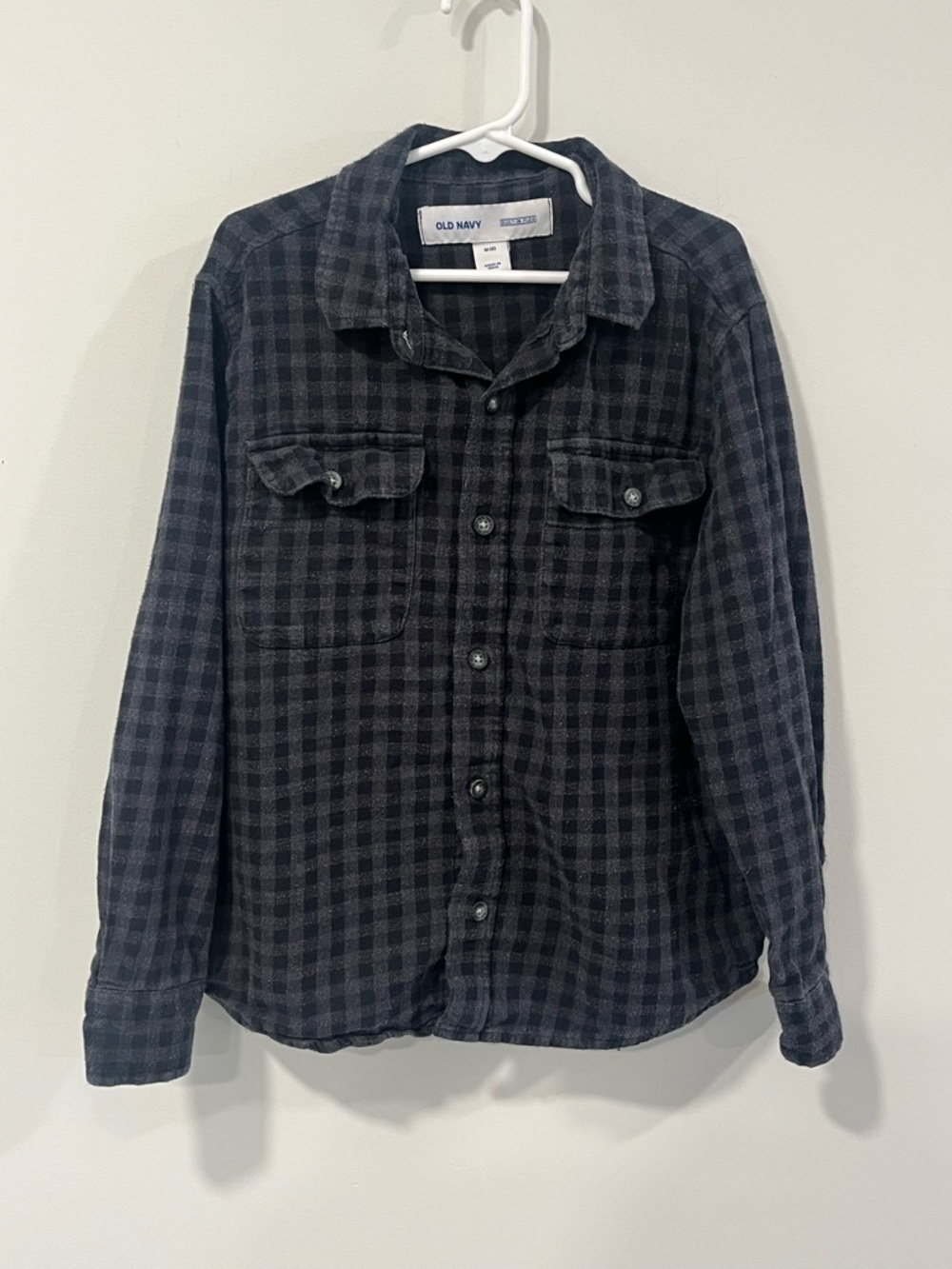 Old Navy Kid’s Black Flannel Plaid Button-Down Shirt